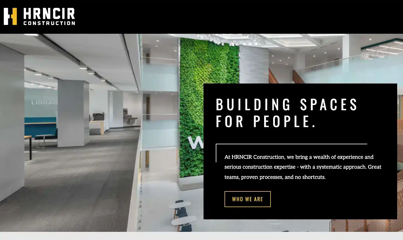 Hrncir Construction website homepage screenshot