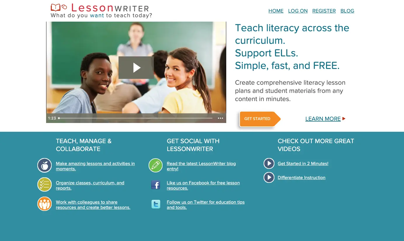 LessonWriter website homepage screenshot