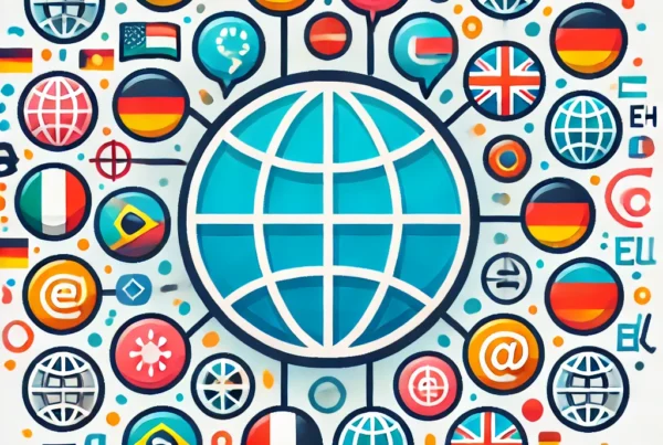 Image featuring a globe with multiple language icons around it, representing the concept of a multilingual website. The icons include various flags and language symbols, with the globe centered and vibrant colors making the image visually appealing.