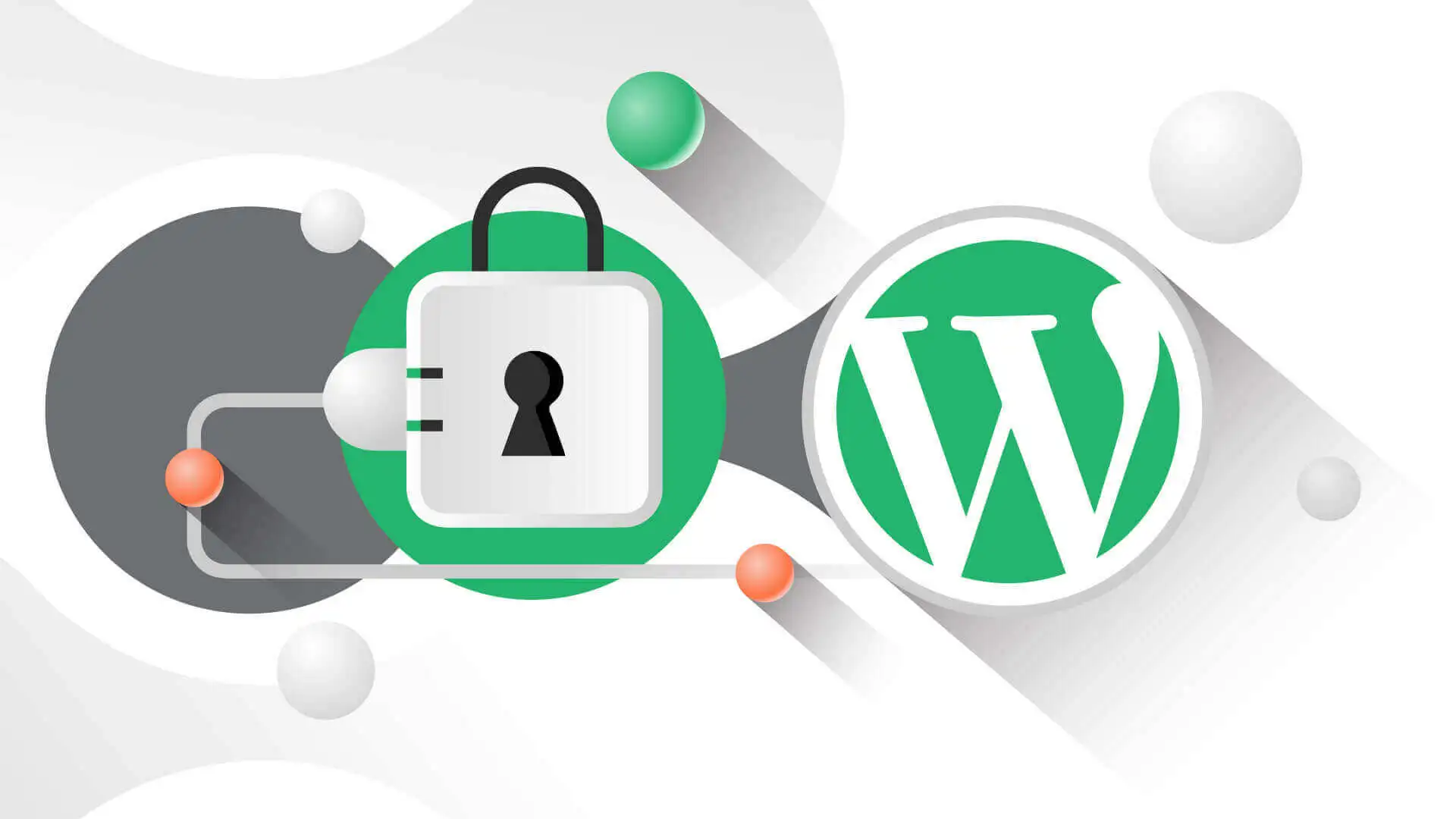 Illustration showing a padlock connected to the WordPress logo, symbolizing website security and plugin protection.